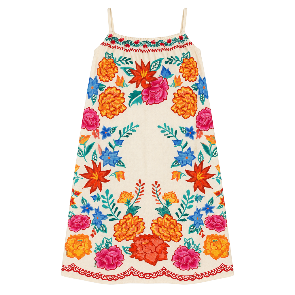 Flying Tomato Floral Embroidered Dress Size M Ivory Boho Cami 1