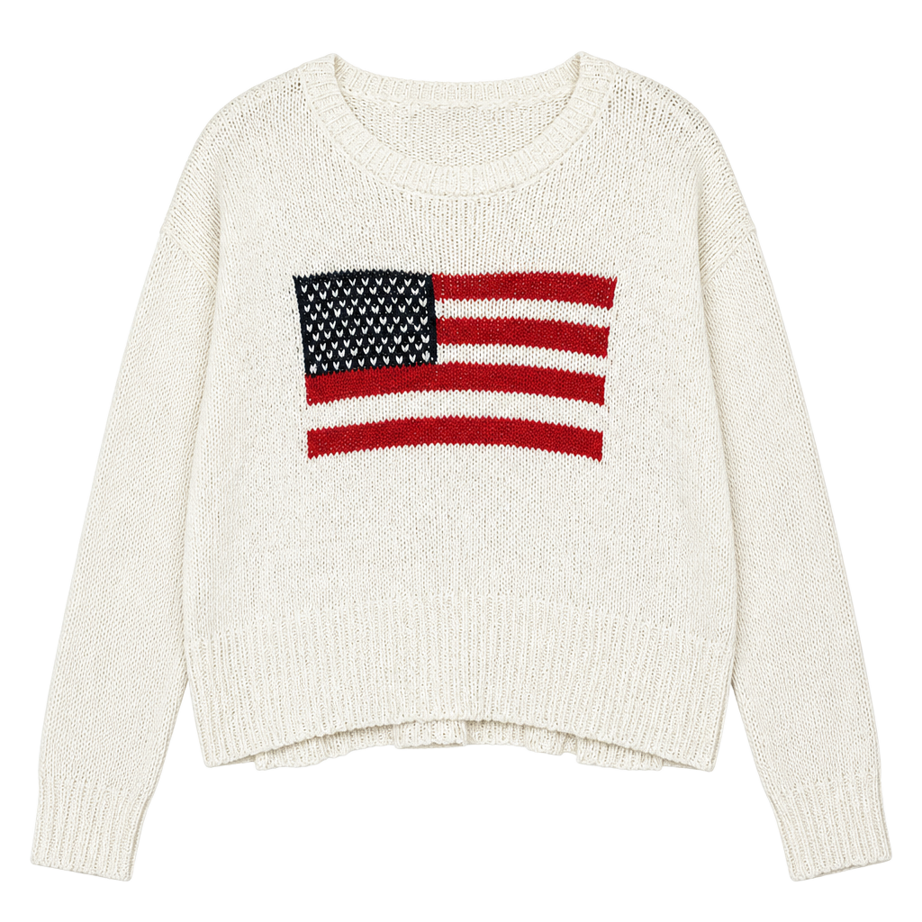mi ami for francesca's US Flag Sweater Size XS White Red Blue 1