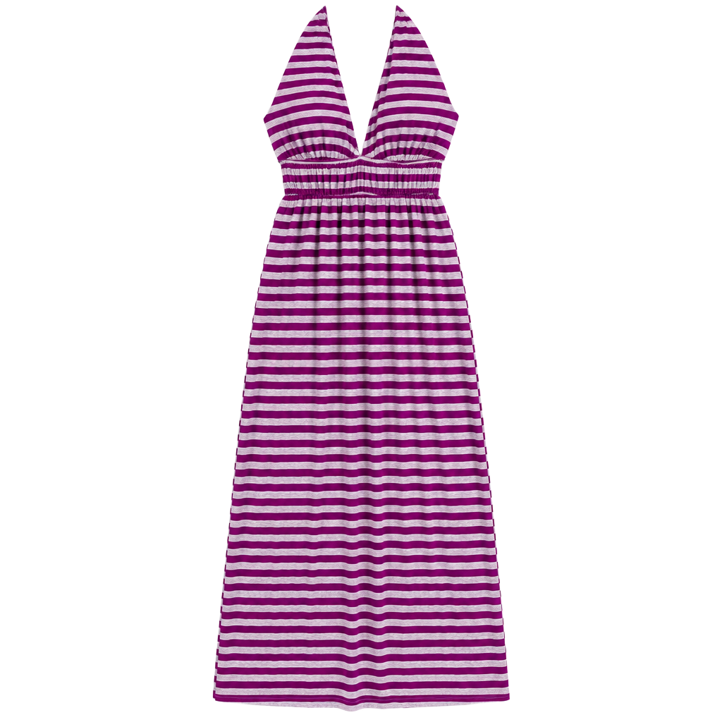 Seven7 Halter Maxi Dress Size S Purple Stripe V-Neck 1
