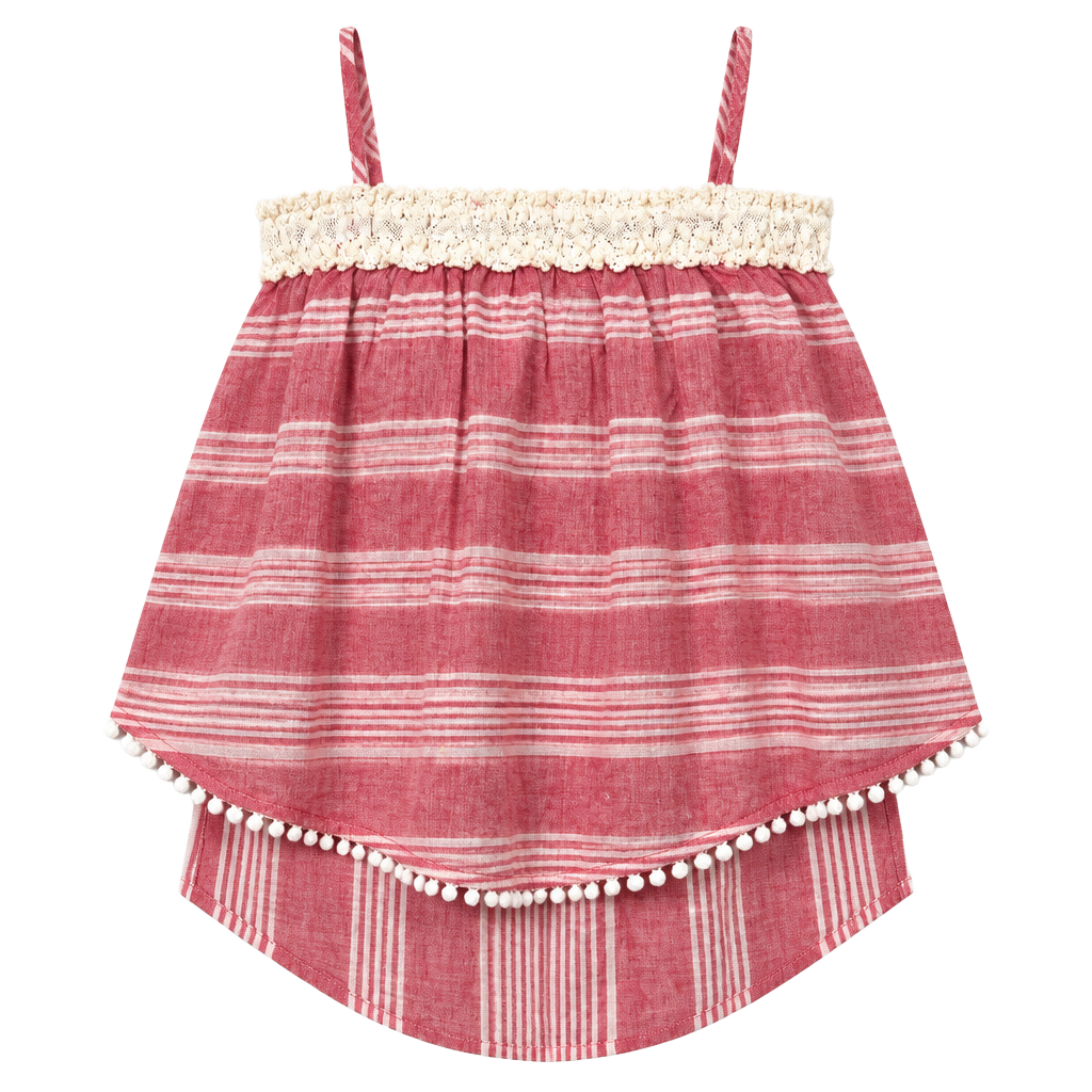 Chelsea & Violet Camisole Top Size M Red White Striped Pom Pom Overlay 1