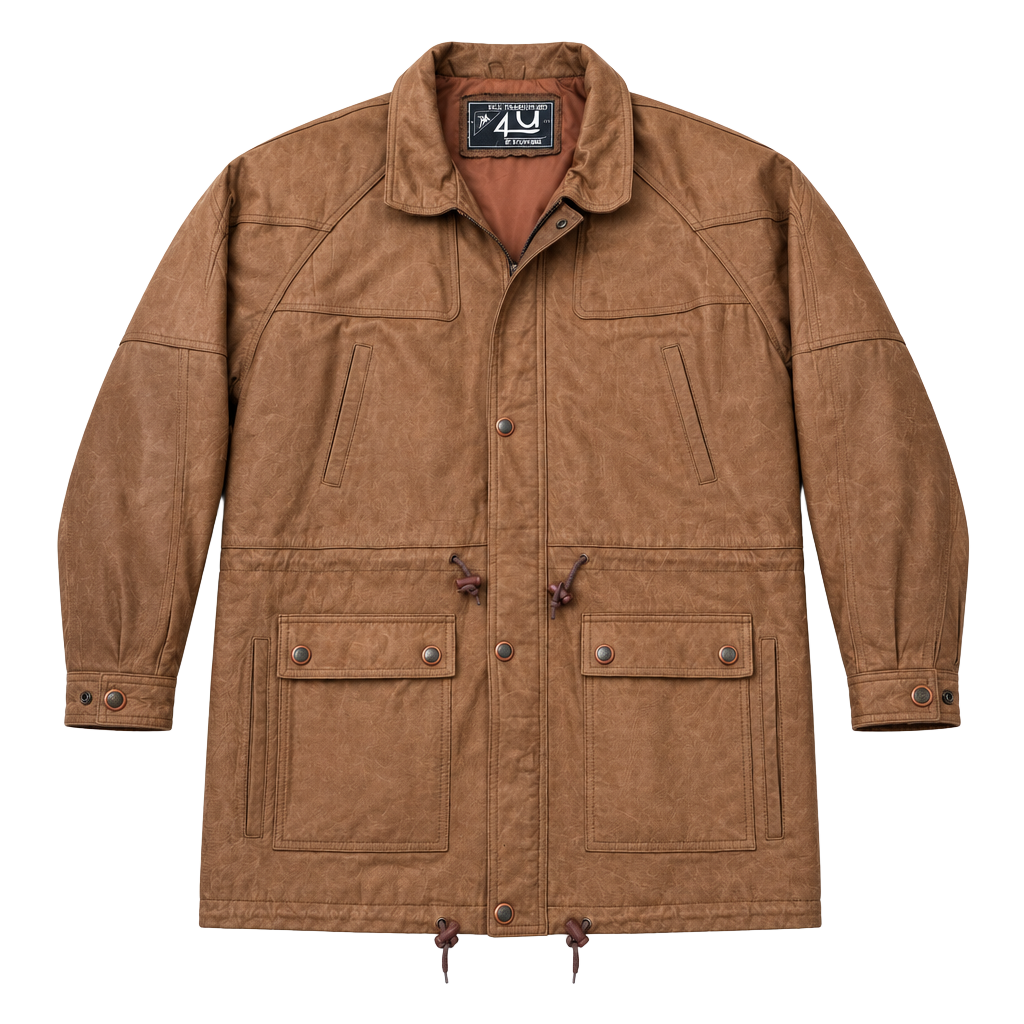 Vintage 90s 4U of California Leather Jacket Size XXL Brown Coat Parka 1