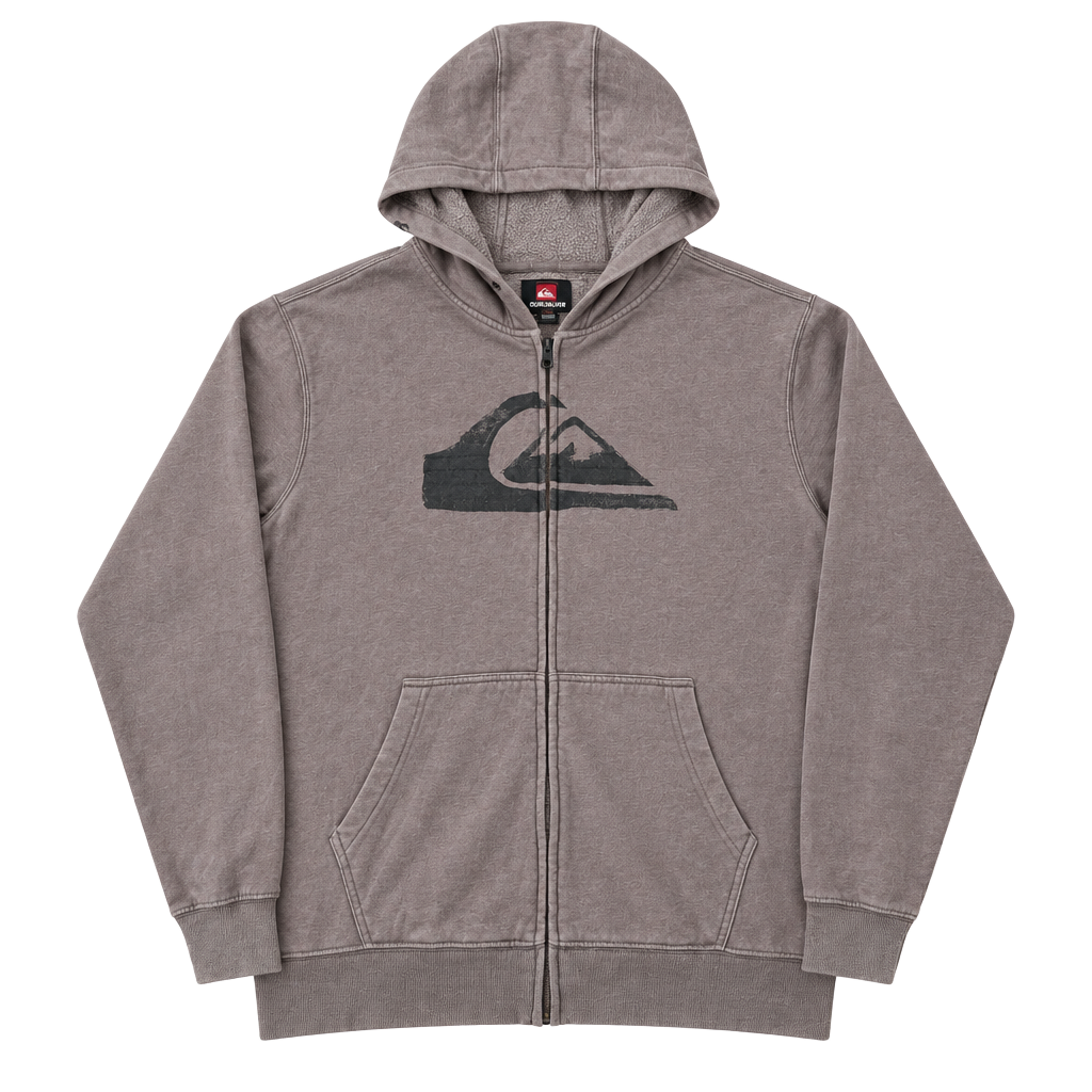 Y2K Vintage Surfwear Quiksilver Gray Sherpa Lined Full Zip Hoodie Size L 1