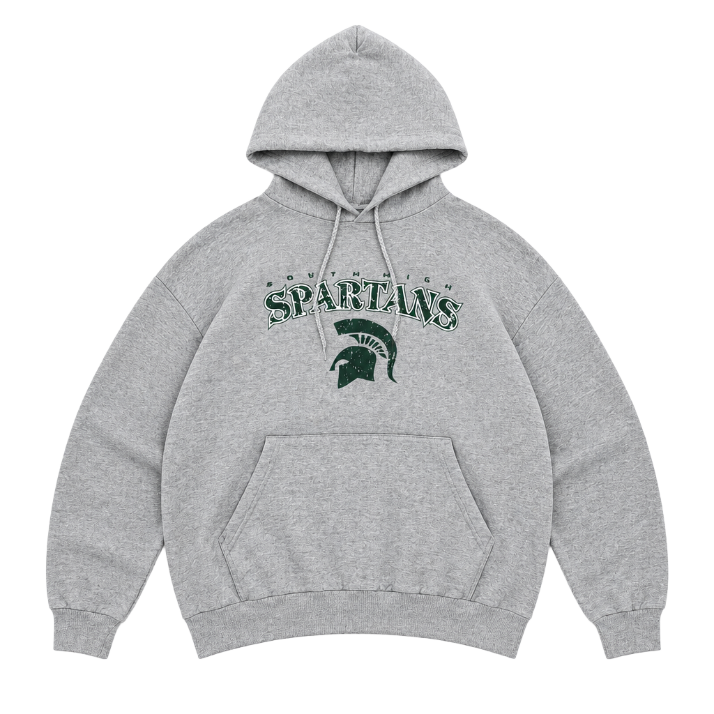 Vintage Hanes South High Spartans Hoodie Size XL Gray Pullover Sweatshirt 1