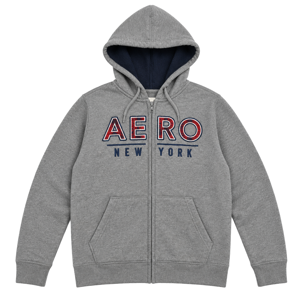Y2K Aeropostale Zip Up Hoodie Size L Gray New York Embroidered Logo 1