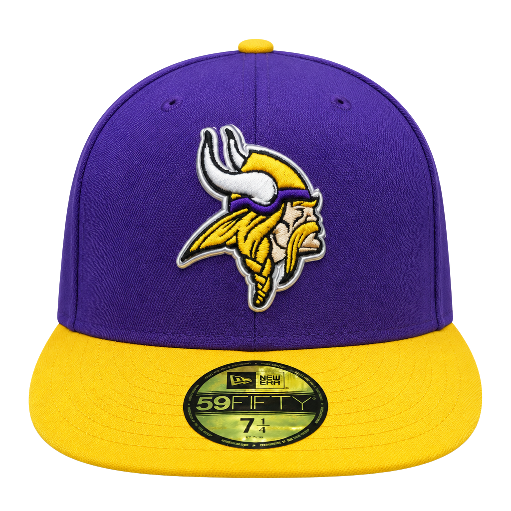 New Era Minnesota Vikings 59FIFTY Fitted Hat 7 1/4 Purple Gold Pre-Curved NWT 1