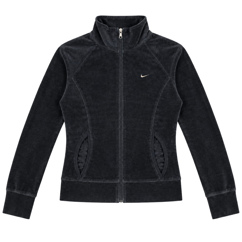Nike Velour Full Zip Track Jacket Size L (12-14) Black 1