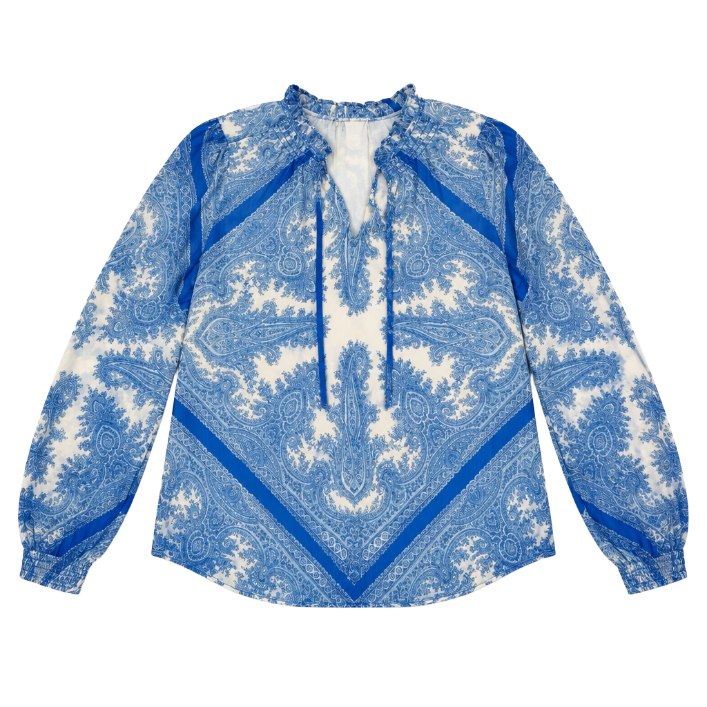 Cupcakes and Cashmere Blouse Size S Blue White Paisley Long Sleeve Top 1