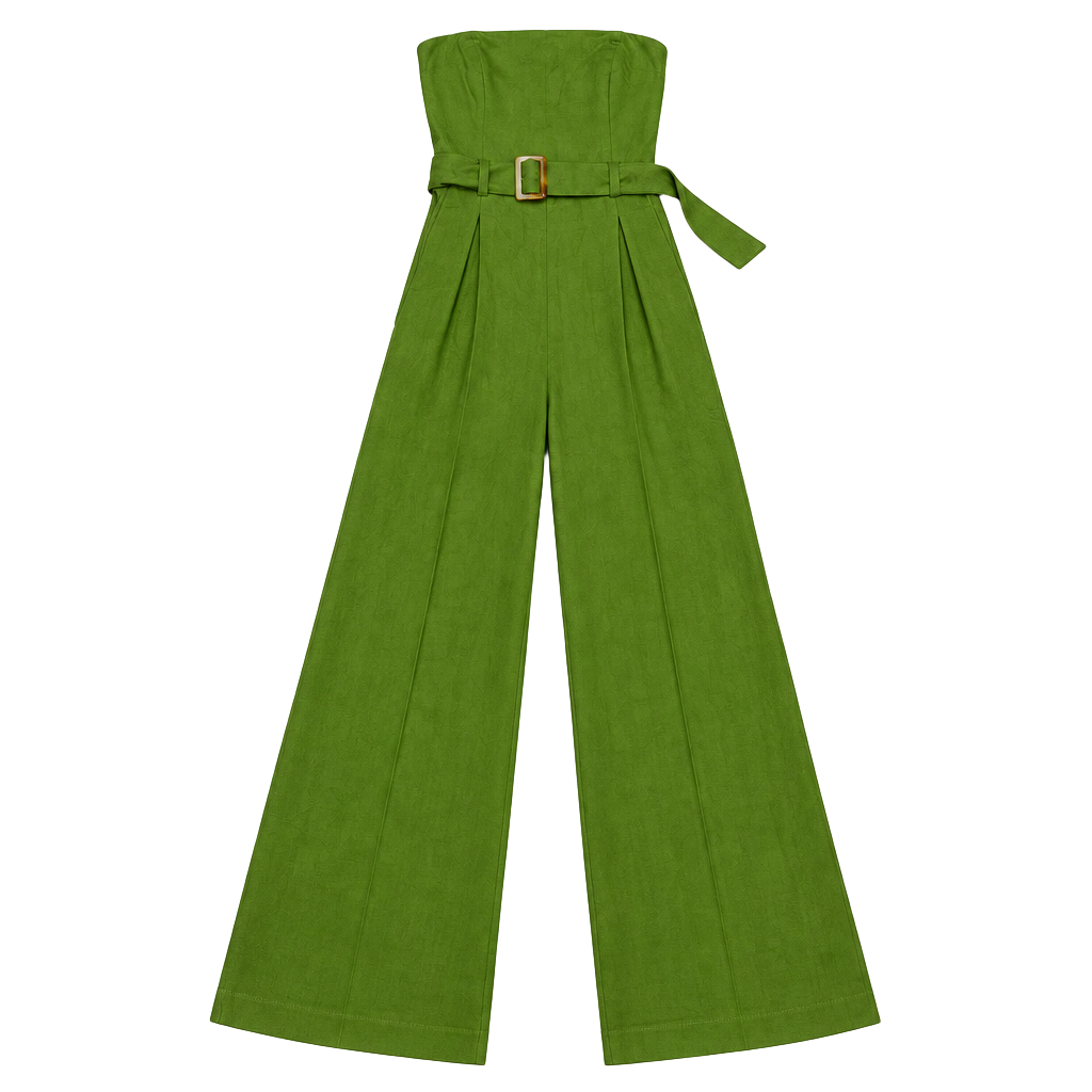 Monteau Los Angeles Jumpsuit Size XS Green Strapless Belted Wide Leg 1