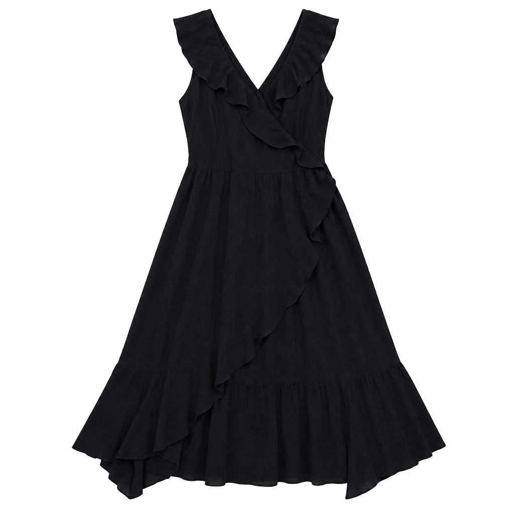 Mossimo Supply Co. Dress Size L Black Rayon Ruffle Wrap High Neck 1