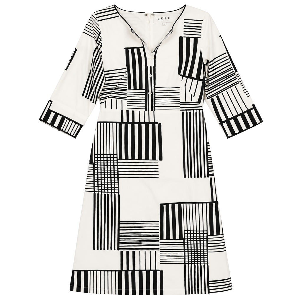 BURU Geometric Dress Size XS Black White Cotton 1