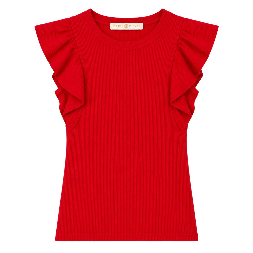 NWT Marie Oliver Rory Top Size XS Red Ribbed Ruffle 1