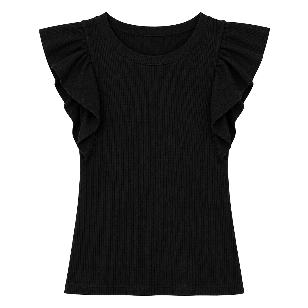 Marie Oliver Rory Ruffle-Trim Ribbed Top Size S Black 1