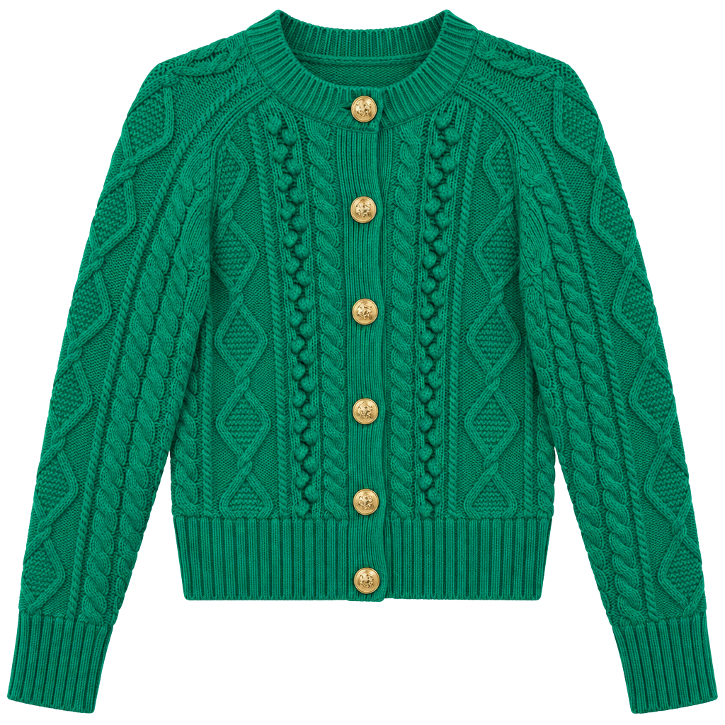 J.Crew Cable Knit Cardigan Size S Green Sweater 1