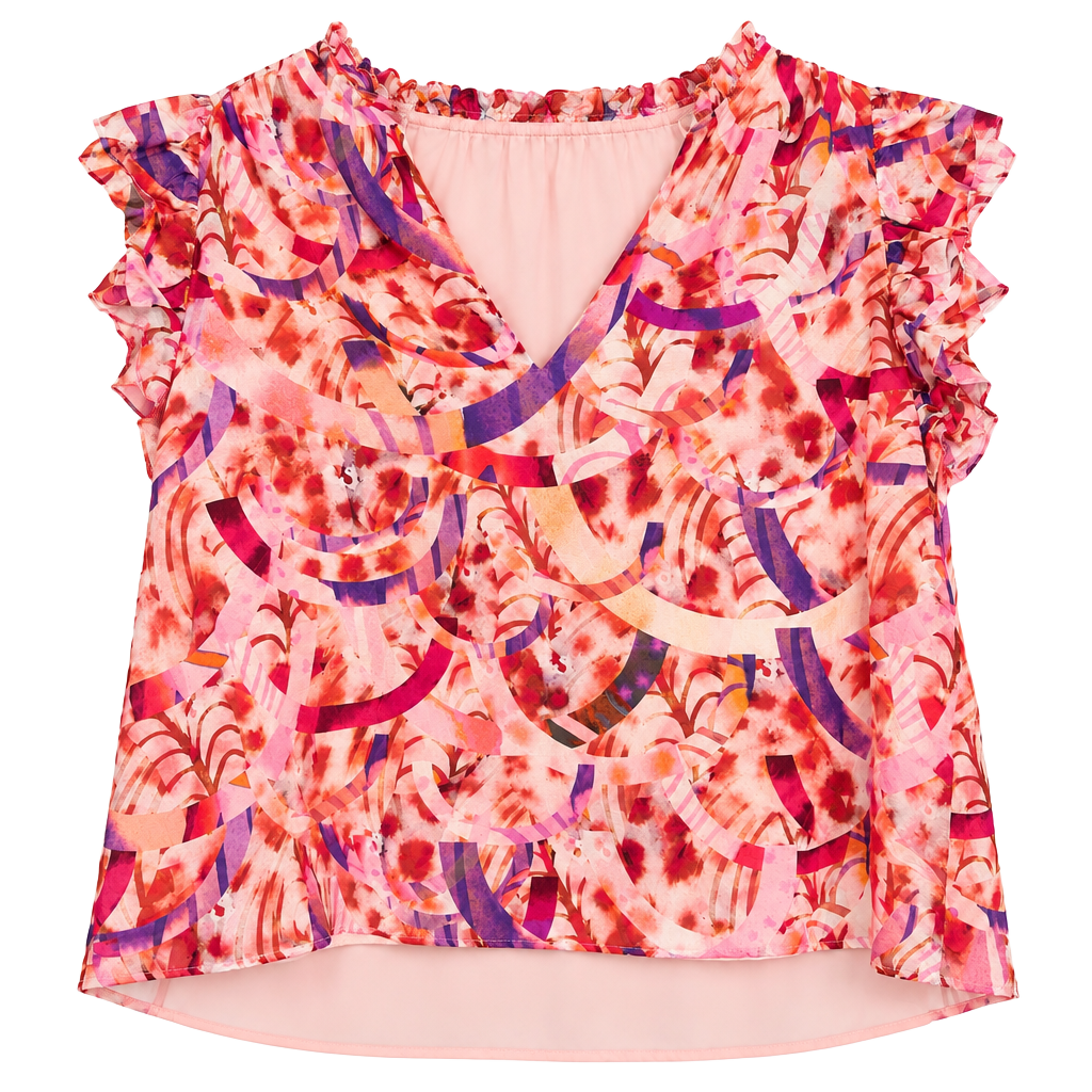 Marie Oliver Blouse Size S Pink Abstract Ruffle 1
