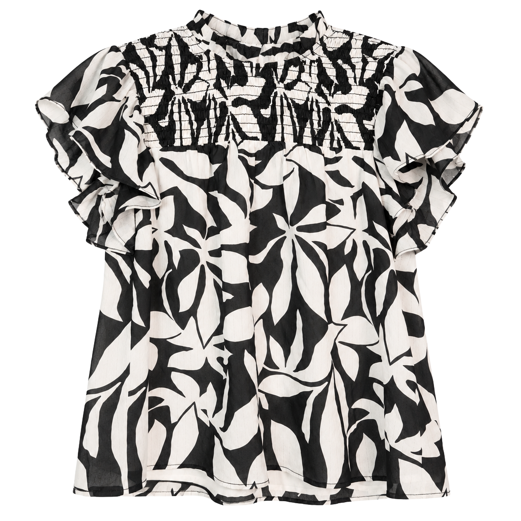 Marie Oliver Blouse Size S Navy/White Floral Ruffle 1