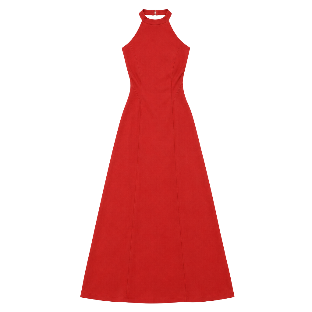 Azazie Halter Maxi Dress Size A10 Rust Red Draped Formal Evening 1