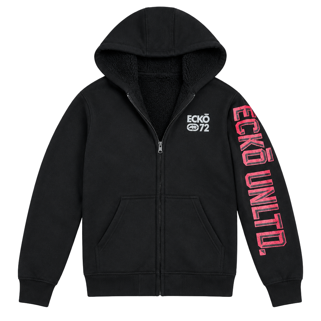 Ecko Unltd Zip-Up Hoodie Size M Black Sherpa Lined 1