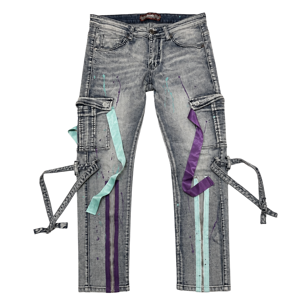 Denim City Cargo Jeans Grey Paint Splatter Size 30 Skinny 1