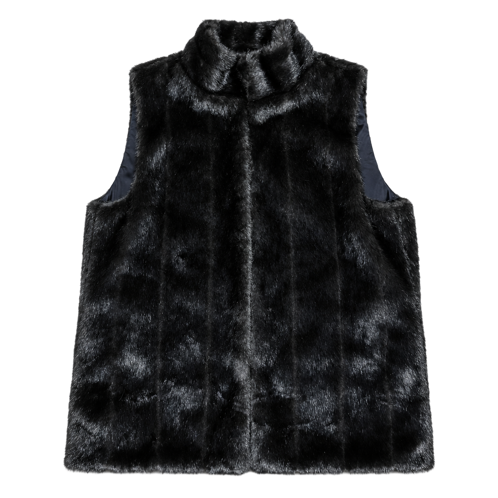 Jones New York Signature Faux Fur Vest Size M Brown Stand Collar Zip 1