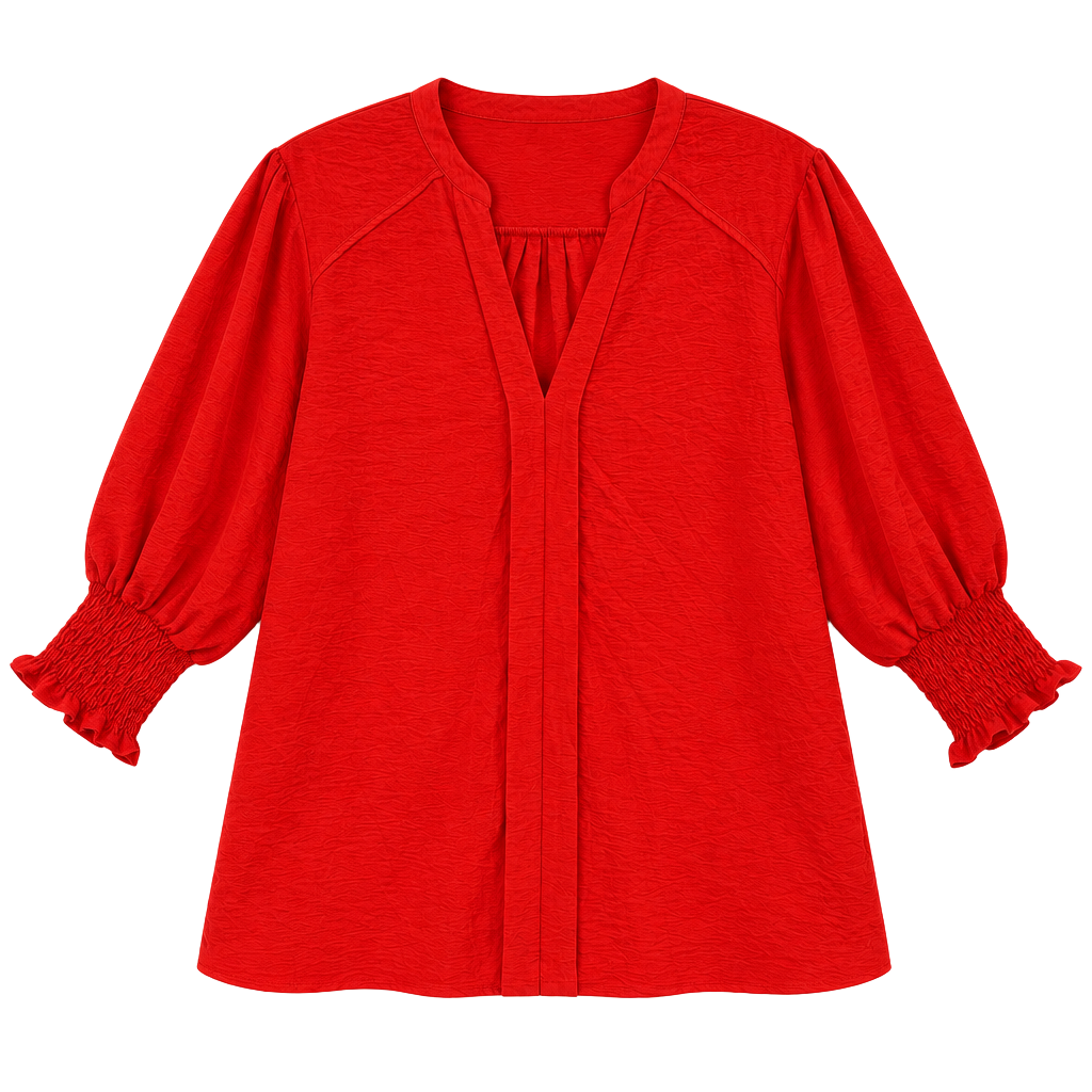 NWOT Umgee Boutique Blouse Red Smocked Sleeve Size XL 1