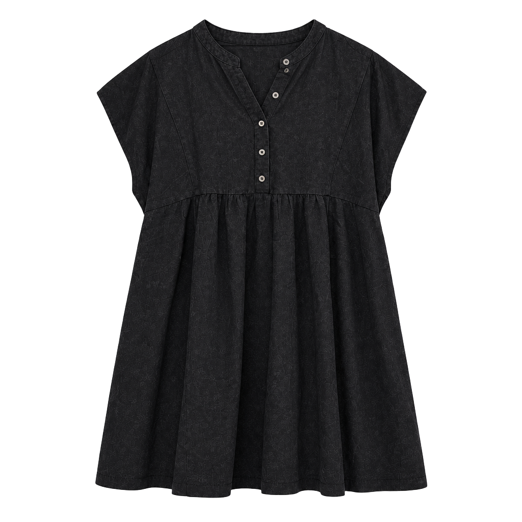 NWT Umgee Button Pleat Dress Sz XL Black Acid Wash Short Sleeve 1