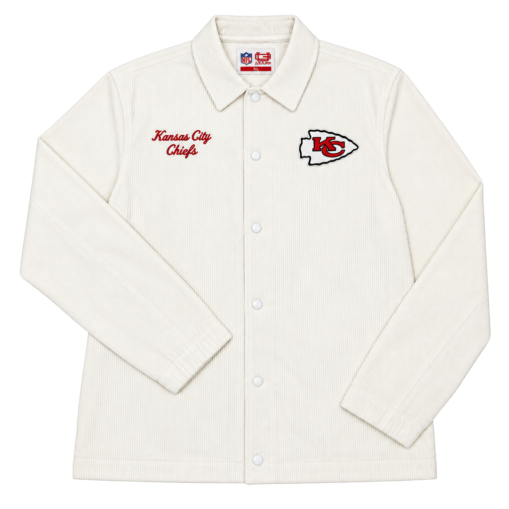 NWT Ultra Game NFL Kansas City Chiefs Corduroy Coach Jacket White Men's Size XL 1