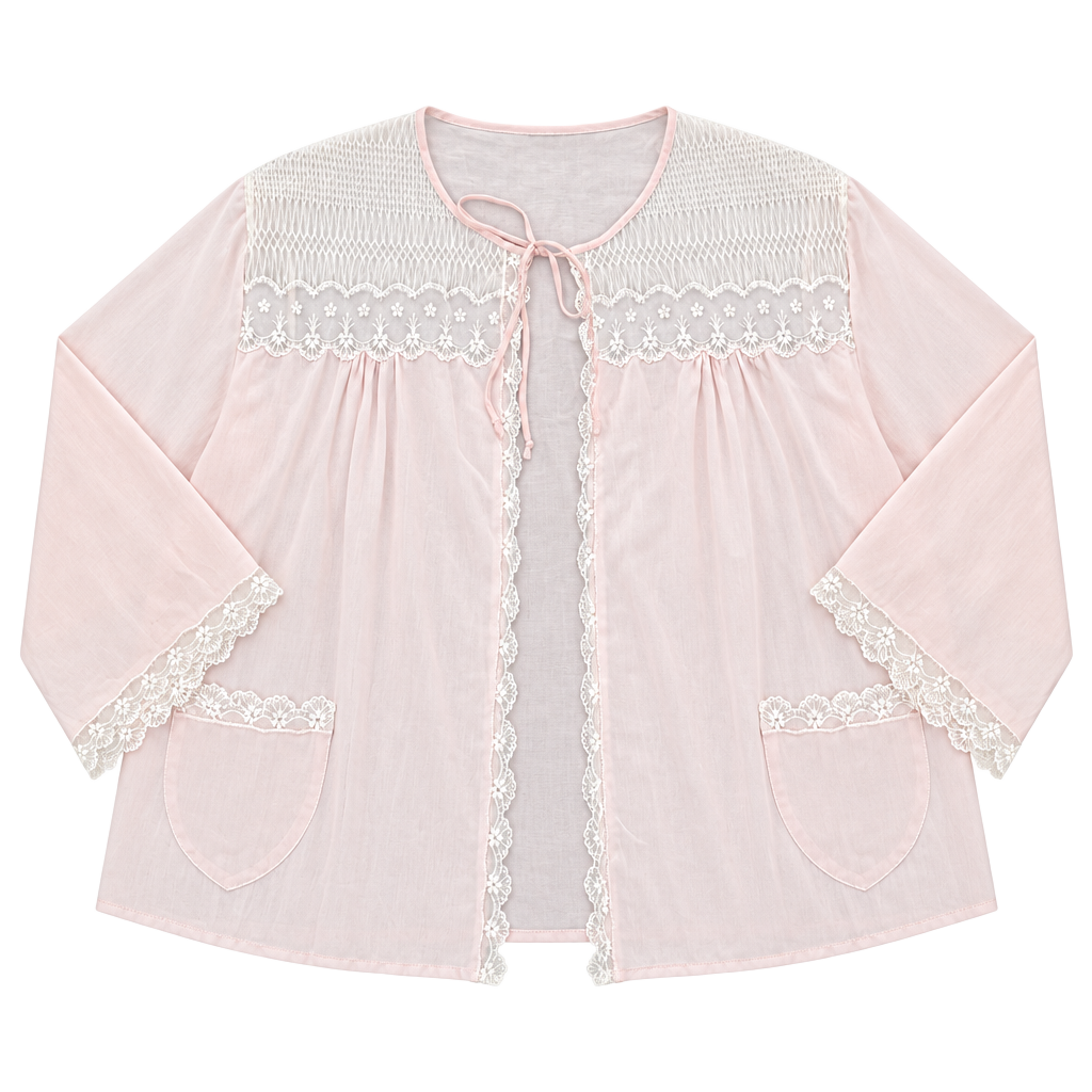 Vintage Pink Bed Jacket Lingerie Lace Shrug 1