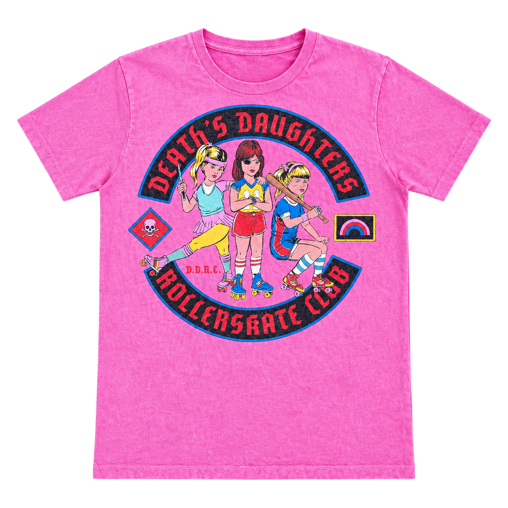 Next Level Death's Daughters Rollerskate Club T-Shirt Size L Pink Graphic Tee 1