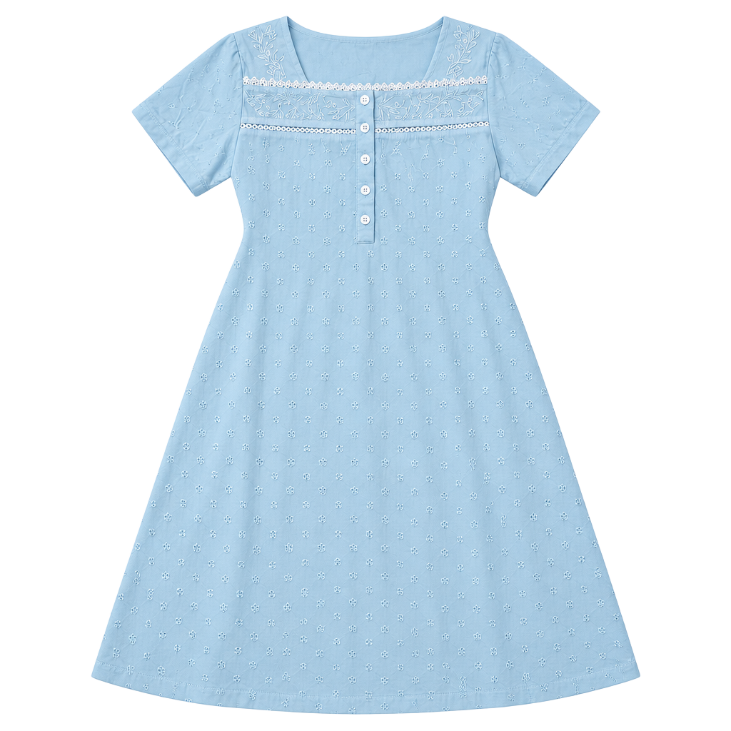 Bloggerlove Nightgown Size L Blue Embroidered Cotton Sleepwear 1