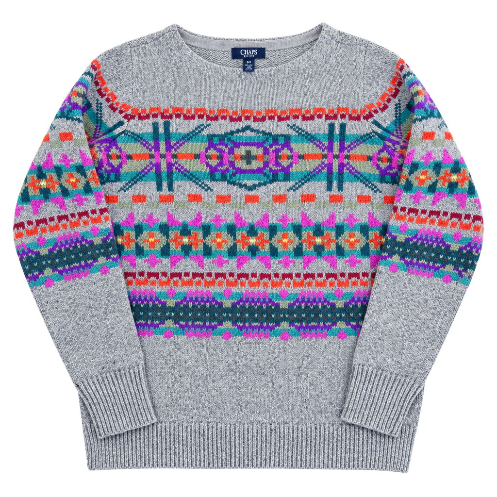 Chaps Sweater Fair Isle Knit Size S Gray Multicolored 1