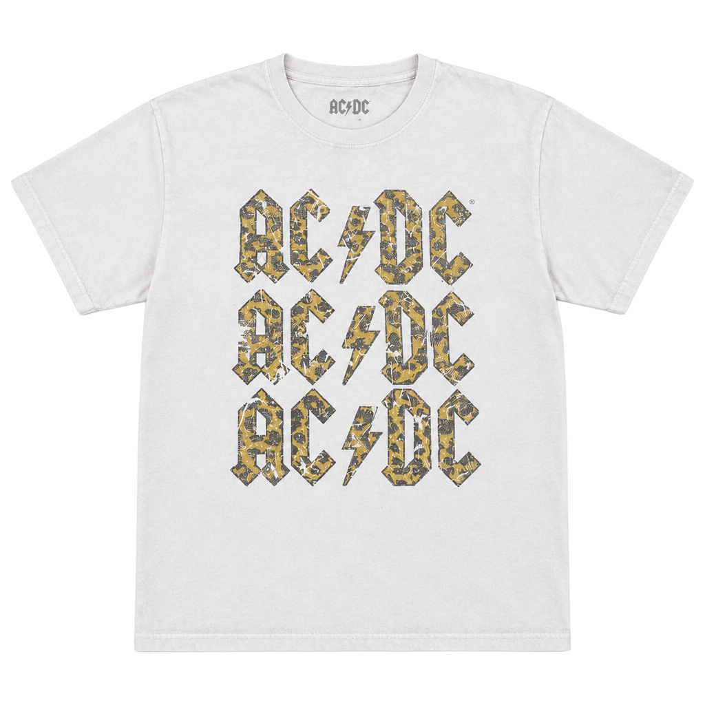 AC/DC Animal Print T-Shirt Size M/L Cream Short Sleeve Rock Band 1