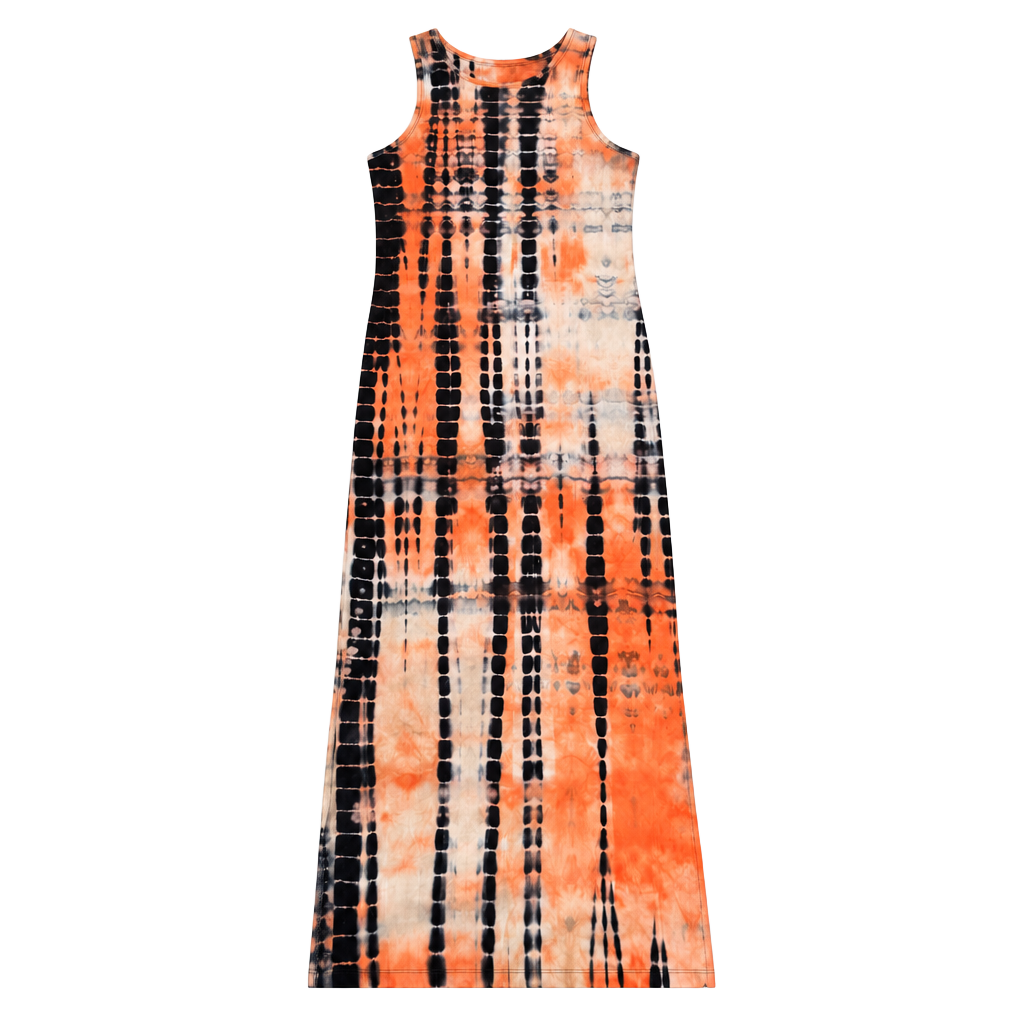 Hearts & Hips Tie Dye Maxi Dress Size M Orange Black 1