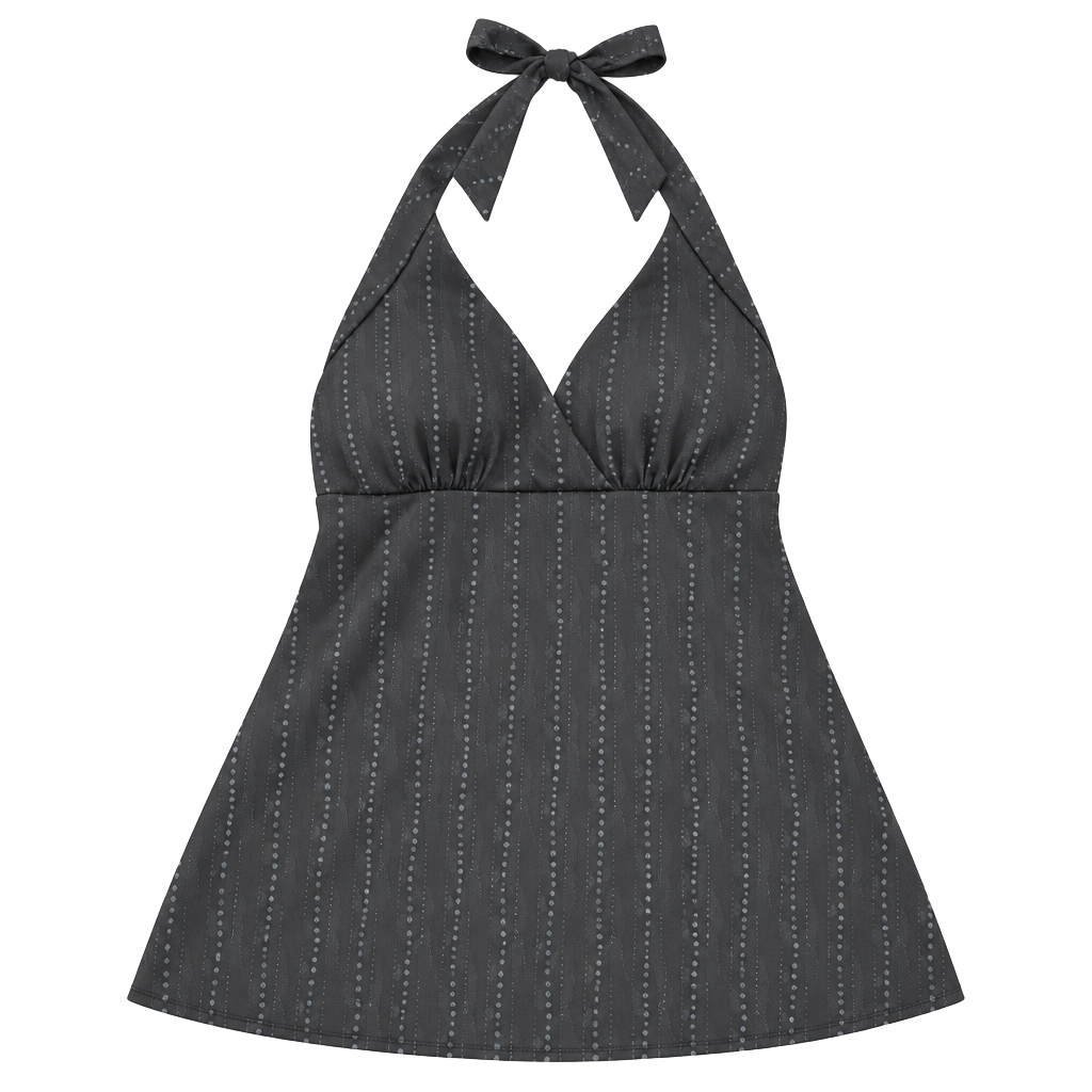 dressbarn Halter Top Size M Black Polka Dot Poly V-Neck Swing 1