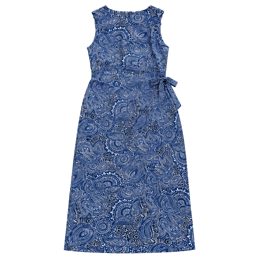 Maggy London Kenneth Nolan Dress Size 8 Blue Paisley Silk Midi 1