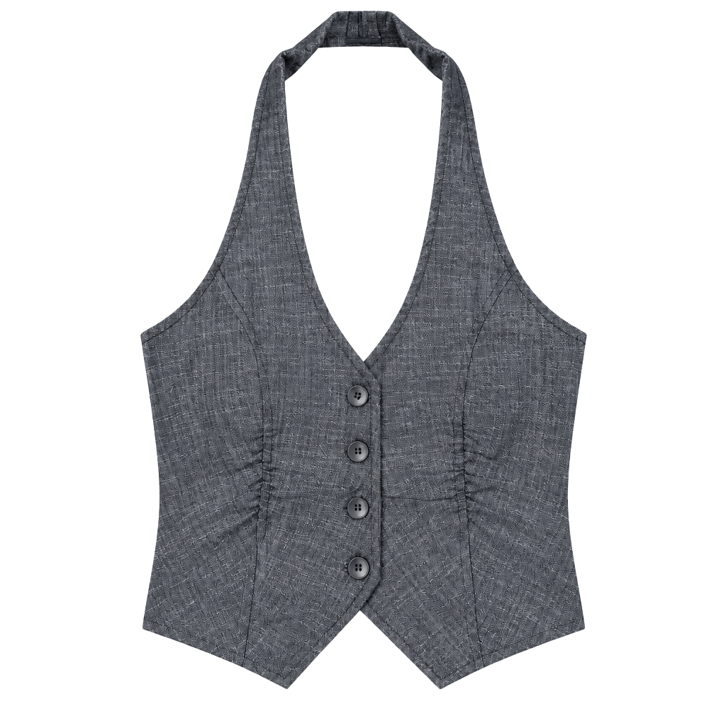 Wet Seal Halter Vest Size S Gray Button Up Denim Crop Top 1