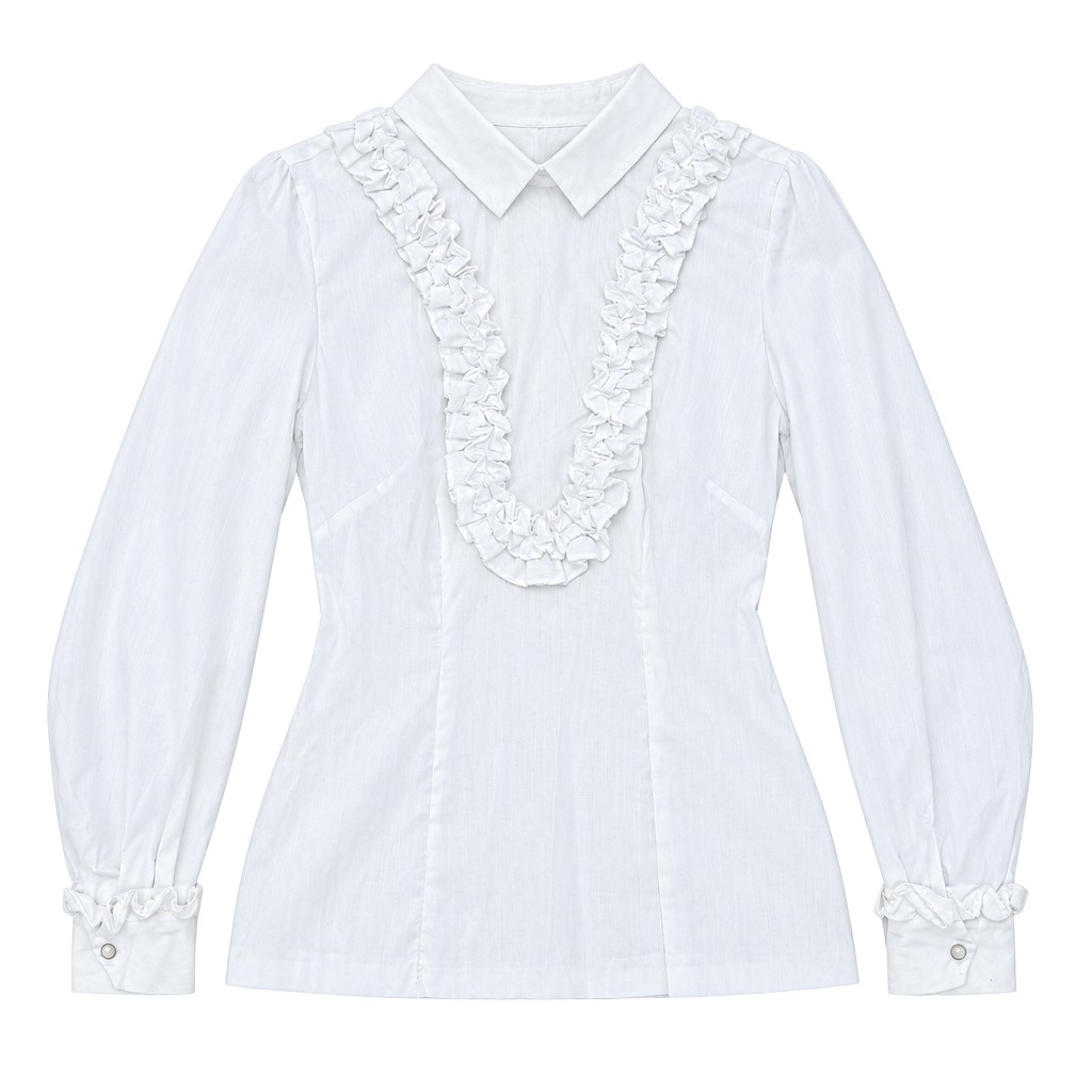 Vintage Ruffled Blouse Size 36 White Long Sleeve Shirt 1