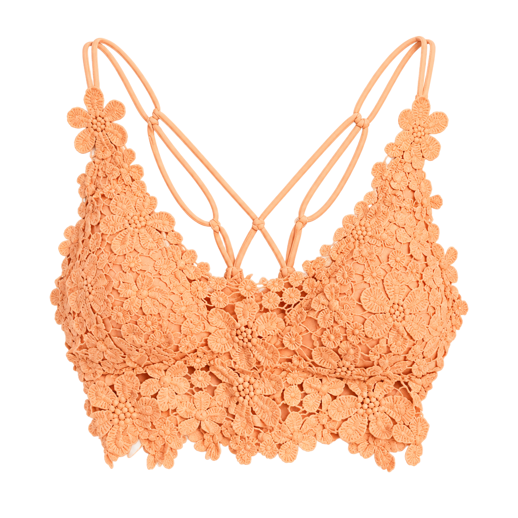 Pink Lily Floral crochet Bralette Crop Top Peach 003-177 1