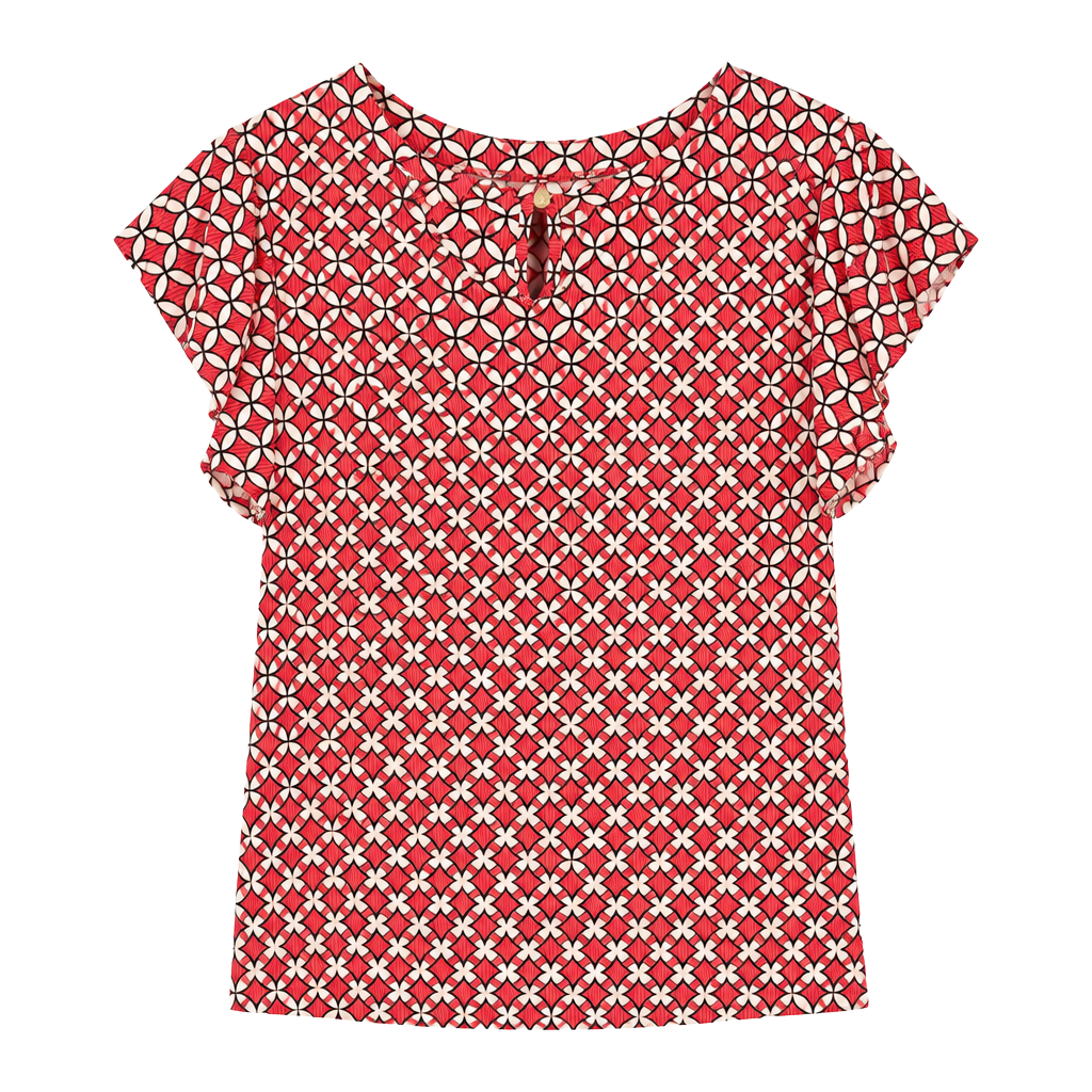 Liz Claiborne Red Geo Pattern Short Sleeve Top Size PM 003-160 1
