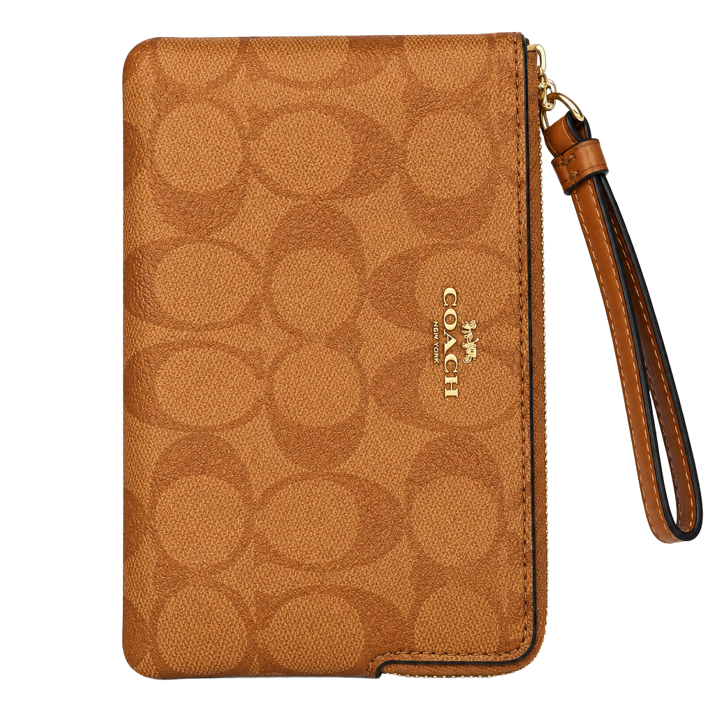 Coach Corner Zip Wristlet Signature Canvas Bright Mandarin 003-141 1