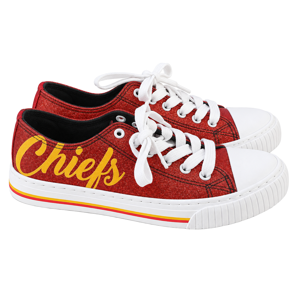 FOCO Kansas City Chiefs Low Top Canvas Shoes Size 7 Red Glitter 1