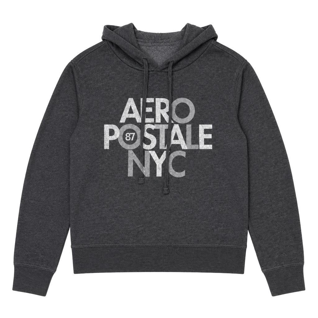 Aeropostale NYC 87 Logo Pullover Cropped Hoodie Gray 1
