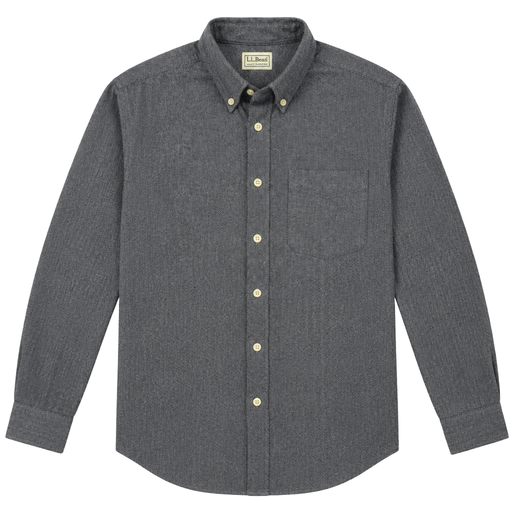 L.L. Bean Cotton Flannel Shirt Size L-Tall Gray Herringbone 1