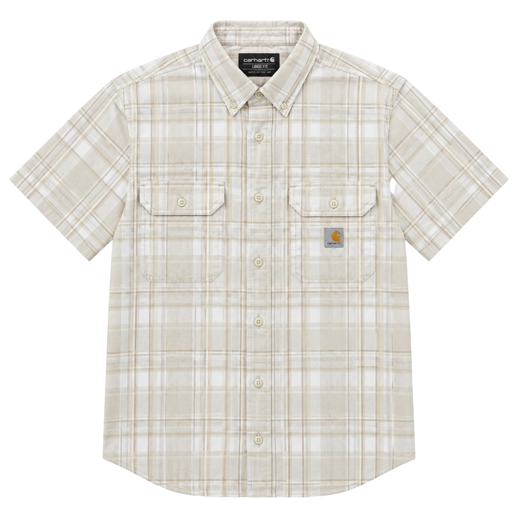 New Carhartt Loose Fit Plaid Short Sleeve Shirt 2XL Tan White 1