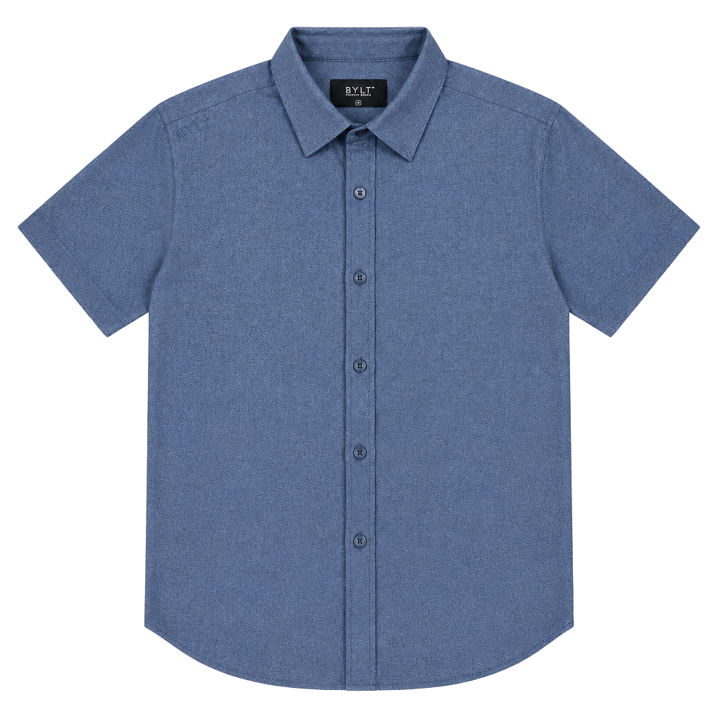 Bylt Premium Basics Short Sleeve Button Up Shirt Size M Blue 1