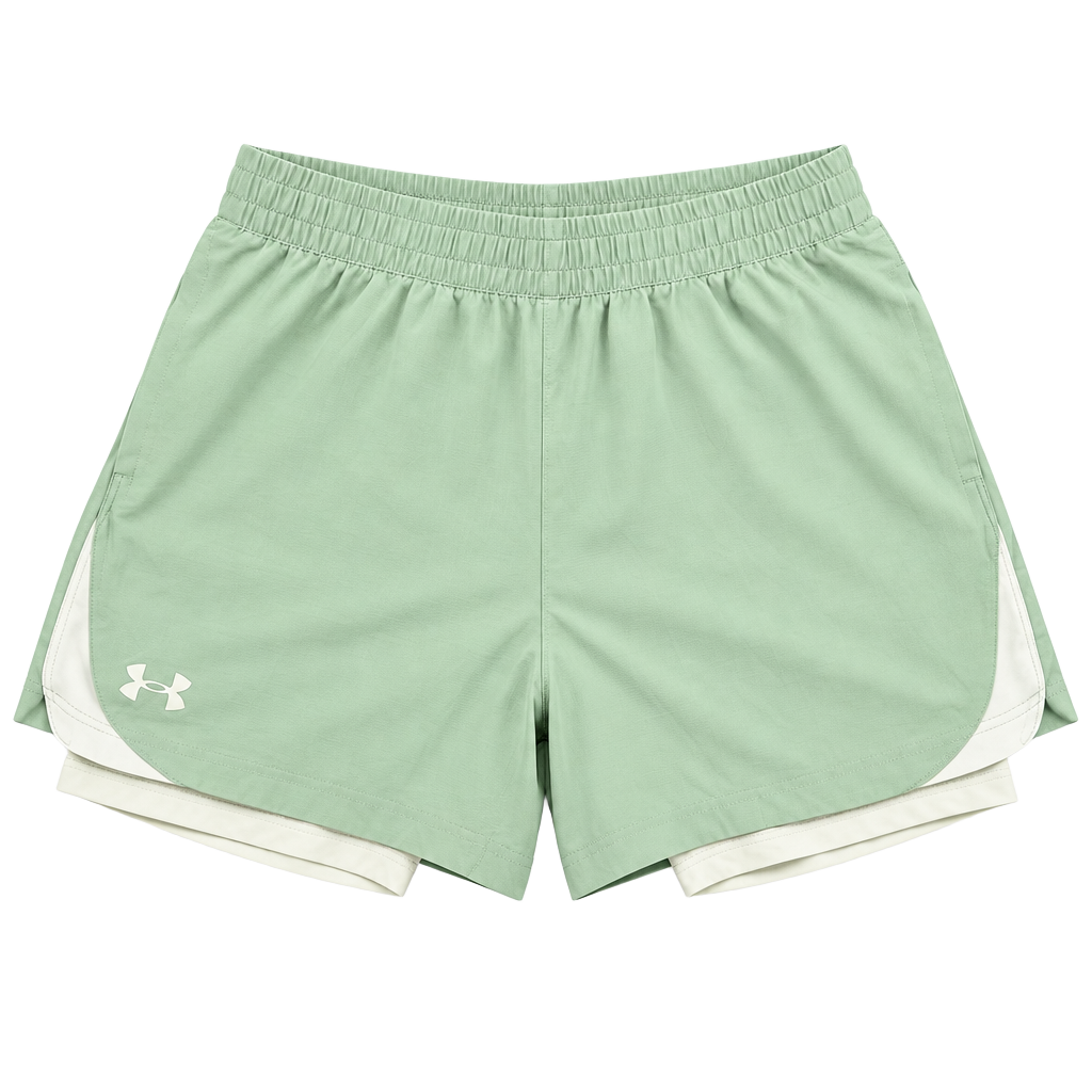 Under Armour 2-in-1 Athletic Shorts Womens Size Large Green Fitted 1