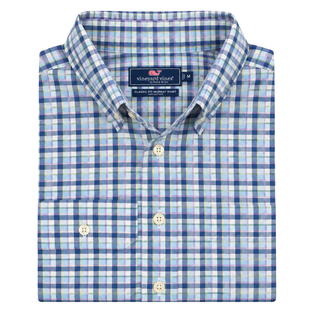 Vineyard Vines Classic Fit Murray Shirt Size M Blue Plaid Long Sleeve Cotton 1