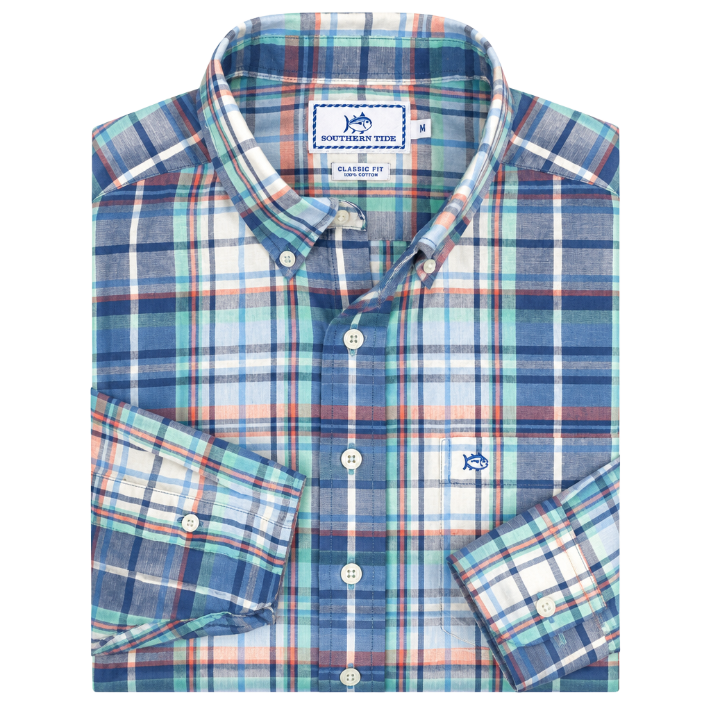 Southern Tide Plaid Classic Fit Sport Shirt Size M Blue 1