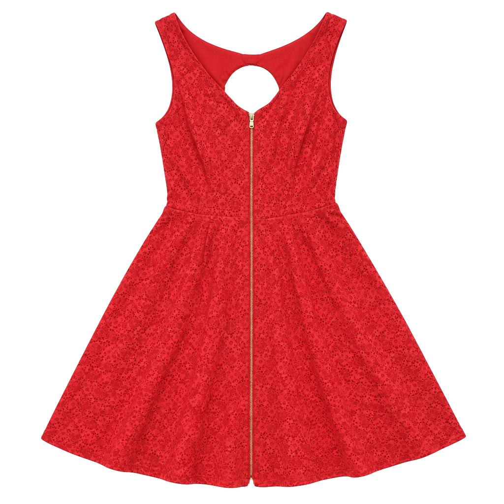 Guess Dress Size 4 Red Lace Cutout Back Zip Mini 1