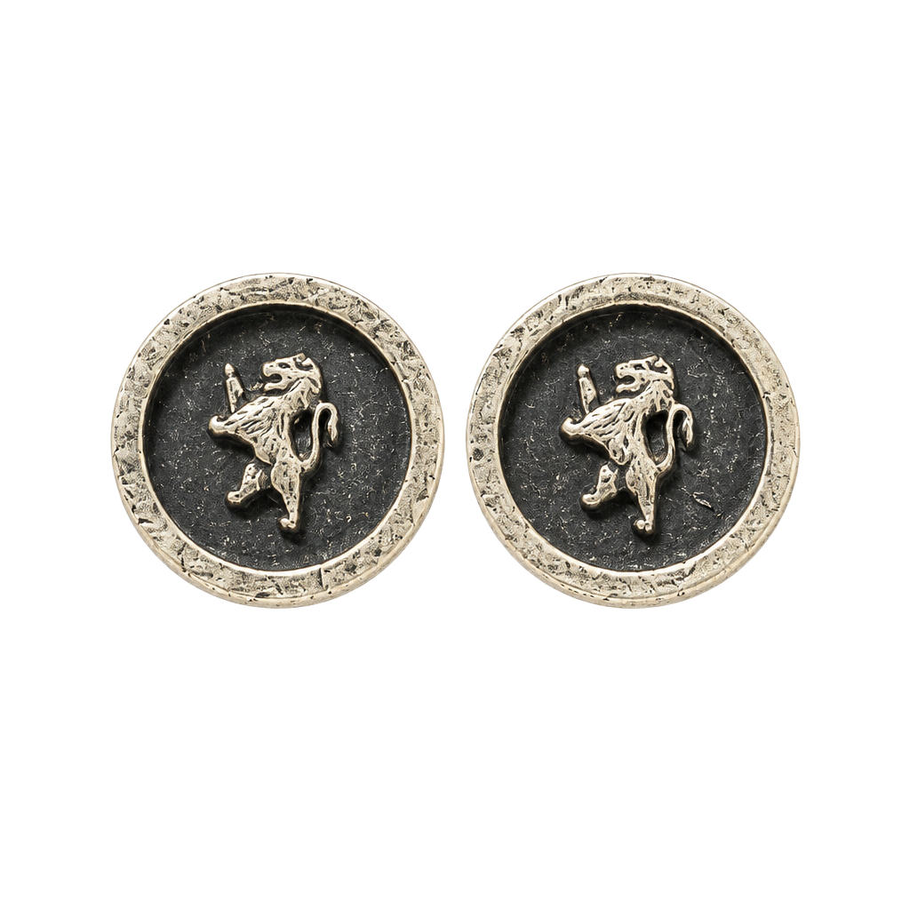 Vintage Lion Rampant Silver Tone Cufflinks Round Crest 1