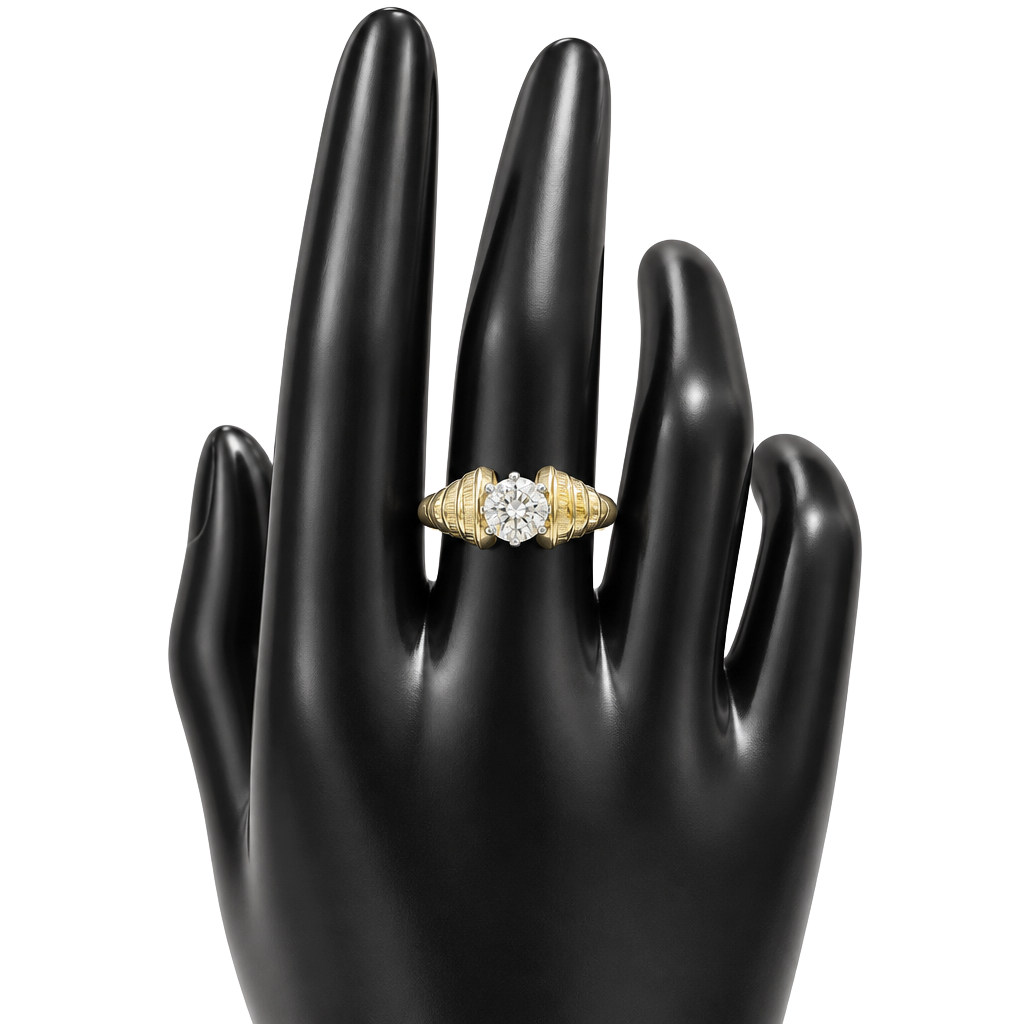 Lind 14K HGE Cocktail Ring Solitaire CZ Gold Ribbed 1